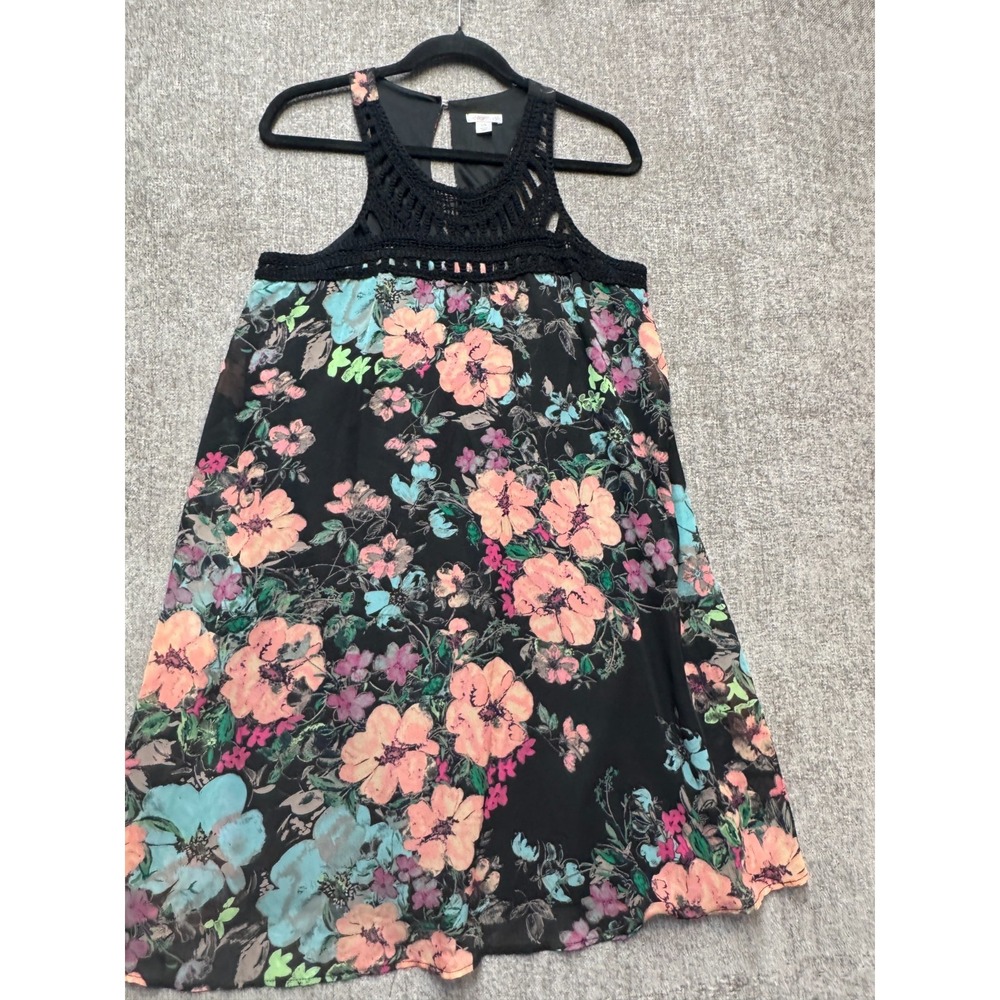 Xhilaration Boho Floral Crochet Tank Dress L Black Festival Cottagecore